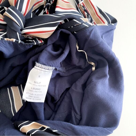 Hommage Deep V-Neck Striped Jumpsuit Black Tie Side Slit Women's S Back Zip - Picture 7 of 9